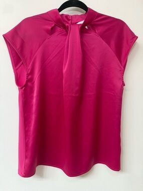 Nine West Sleeveless Tie-Neck Blouse Fuchsia Pink Women’s Size Large